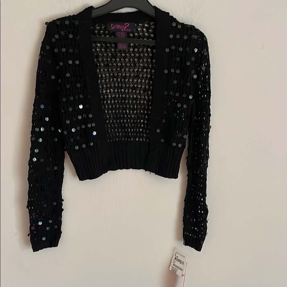 Say What? Girls Black Knit Top With Sequins
